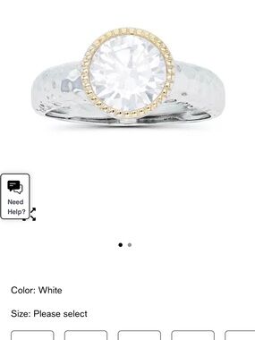 White Two-Tone Hammered Ring with Round CZ